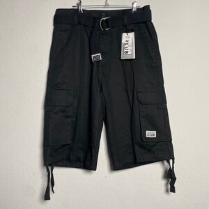 PRO‎ CLUB Men's Black Cargo Shorts Belted Comfort Style Size 32 Streetwear Dark
